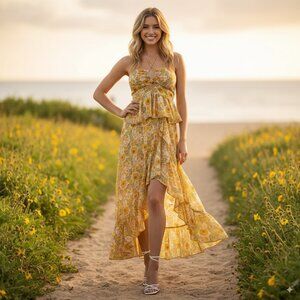NWT ASTR Vivee Dress Yellow Floral